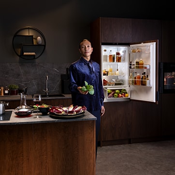 Open fridge in kitchen